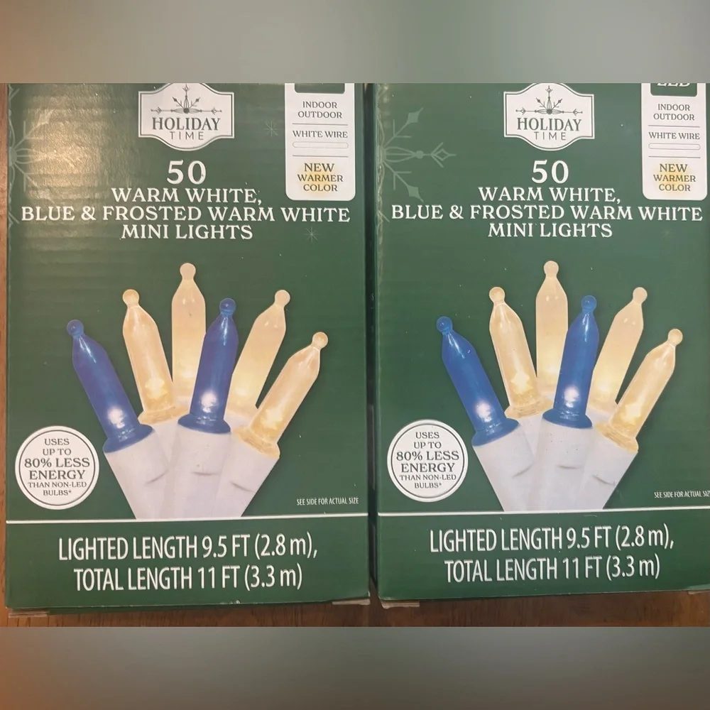 LED Mini Christmas String Lights 50 count blue white 2 boxes NEW NWT Xmas